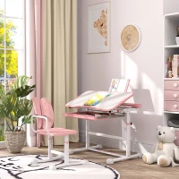 Qaba Adjustable Kids Desk and Chair Set with Tilt Desktop & Storage, Pink(m-8)