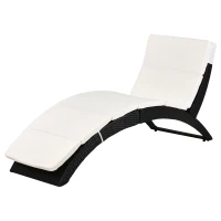 Outsunny Patio Rattan Chaise Lounger Wicker Foldable Reclining Backrest PE Rattan Outdoor Lounge Chair, Recliner with Cushion for Garden, Backyard, Lawn,Balcony, Beige(m-11)
