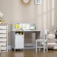 Qaba 2Pcs Kids Desk and Chair Set with Whiteboard, Storage, Shelves, Grey(m-8)
