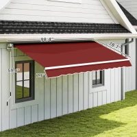 Outsunny 8' x 6.6' Patio Retractable Awning, Manual Exterior Sun Shade Deck Window Cover, Red(m-3)