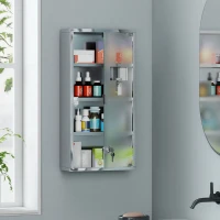 HOMCOM Wall Mount Medicine Cabinet, Bathroom Cabinet with 3 Tier Shelves, Stainless Steel Frame and Glass Door, Lockable with 2 Keys, Silver, 12" x 23.5"(m-1)