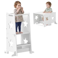 Qaba 2 in 1 Toddler Tower with Safety Rail for Bathroom, Sink, Kitchen or Counter, White(m-11)