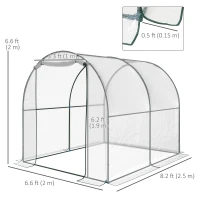Outsunny Dome Tunnel Greenhouse Plant Shed with Roll Up Door, 6.6' x 8.2' x 6.6', Transparent(m-3)