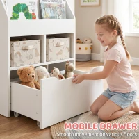 HOMCOM Kids Bookshelf Bookcase, Montessori-Inspired 4 Tier Large Capacity Rack Organizer with Moveable Drawer for Books for Reading Nook, Classroom, Bedroom, Playroom, White(m-6)