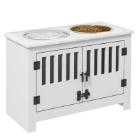 PawHut Raised Dog Bowls with 2 Stainless Bowls, Storage, for XL Dogs, White(m-9)
