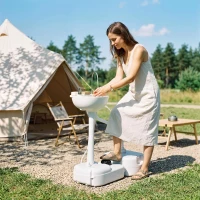 kleankin Portable Camping Sink, HDPE Handwashing Station Basin with 4.5 Gal Tank, 6.3 Gal Recovery Tank, Wheels & Soap Dispenser(m-10)