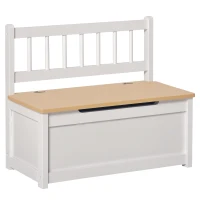 HOMCOM 2-in-1 Kids Wooden Toy Organizer Chest Storage Box with Seat Bench Cabinet Chunk Cube with Safety Pneumatic Rod White(m-1)