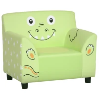 Qaba Kids Sofa, Armrest Chair for Preschool, Toddler Couch for Kids Room, Kindergarten with Cute Animal Print, Super-soft Velvet, Eucalyptus Wood, Green(m-2)