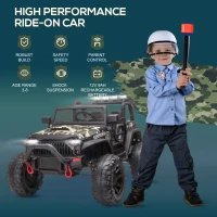 Aosom 12V Battery-powered Kids Jeep Ride On Police Car with Parental Remote Camouflage(m-4)