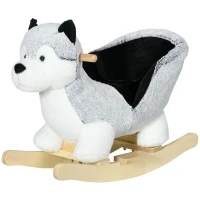 Qaba Baby Rocking Horse, Plush Animal Rocker for Toddlers Aged 18-36 Months, Stuffed Ride Toy with Sounds, Seat Belt, Grey(m-2)