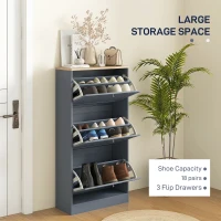 HOMCOM Modern Shoe Storage Cabinet with 3 Flip Drawers and Adjustable Shelves for 12-18 Pairs of Shoes, Blue(m-4)