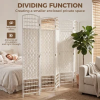 HOMCOM 6 Panel Folding Room Divider, Portable Privacy Screen, Wave Fiber Room Partition for Home Office, White(m-7)