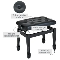 HOMCOM 25" Adjustable Height Piano Bench with Padded Cushion, Keyboard Seat with Solid Wood Legs, Black(m-5)