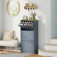 HOMCOM Modern Shoe Storage Cabinet with 3 Flip Drawers and Adjustable Shelves for 12-18 Pairs of Shoes, Blue(m-2)