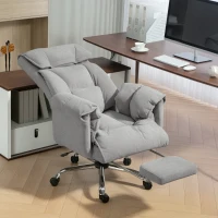HOMCOM High Back Office Chair, Reclining Desk Chair with Footrest, Swivel Base, Rolling Wheels, Light Grey(m-1)