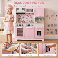 Qaba Play Kitchen, Kids Kitchen Playset with Coffee Maker, Ice Maker, Clicking Knobs, Storage, Accessories for 3-8 Years(m-4)