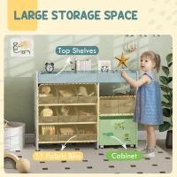 Qaba Kids Toy Storage Organizer with 11 Bins, Moveable Cabinet, Top Shelves, 3 Stickers, for Nursery, Playroom, White(m-4)