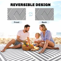 Outsunny Reversible Outdoor RV Rug, Patio Floor Mat, 6'x9' Plastic Straw Rug for Backyard, Deck, Beach, Camping, Grey and Cream(m-7)