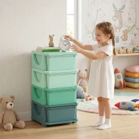Qaba 4 Tier Kids Storage Unit, Toy Organizers and Storage with 4 Drawer for Bedroom Nursery Living Room for Boys Girls Green(m-10)