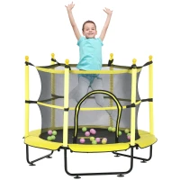 Qaba 4.6' Trampoline for Kids with Safety Enclosure & Ball Pit, Yellow(m-11)