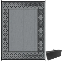 Outsunny Portable Outdoor Rug with Carrying Bag, 9' x 12' Reversible Mat, Waterproof Plastic Straw RV Rug for Backyard, Deck, Picnic, Beach, Camping, Black and Grey(m-2)