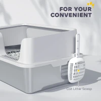 PawHut Stainless Steel Litter Box with High Side, Scoop, Easy Cleaning & Anti-Urine Leakage, for Big Cats, Light Gray(m-7)