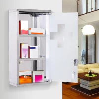HOMCOM Wall Mount Medicine Cabinet Bathroom Cabinet with 2 Shelves, Stainless Steel Frame and Glass Door, Lockable with 2 Keys(m-8)