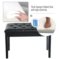 HOMCOM 30" Piano Bench with Padded Cushion and Storage, Faux Leather Keyboard Bench with Solid Wood Legs, Black(m-6)
