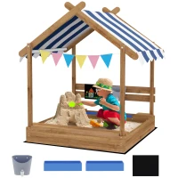Outsunny Outdoor Wooden Sandbox with Cover for 3-7 Years Old, Backyard, Brown(m-9)