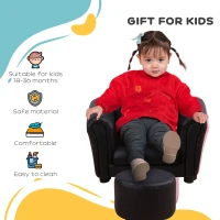 Qaba Kids Sofa Set with Footstool, Upholstered Armchair for Kids 18M+, Baby Sofa for Playroom, Children's Bedroom, Nursery Room, Black(m-6)