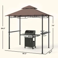 Outsunny 8' x 5' Grill Gazebo with Double Roof, Outdoor BBQ Canopy Gazebo with 2 Side Shelves for Patio Yard Garden Coffee(m-3)