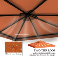 Outsunny 10' x 10' Square 2-Tier Gazebo Canopy Replacement Top Cover Outdoor Garden Sun Shade, Orange(m-4)