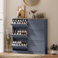HOMCOM Modern Shoe Storage Cabinet with 3 Flip Drawers and Adjustable Shelves for 12-18 Pairs of Shoes, Blue(m-8)