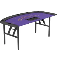 Soozier Poker Table Foldable, 72" Portable Casino Blackjack Table for 8 Players with Felt Surface, Cup Holders, Dark Blue(m-11)