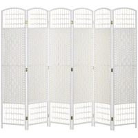 HOMCOM 6 Panel Folding Room Divider, Portable Privacy Screen, Wave Fiber Room Partition for Home Office, White(m-9)