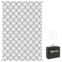 Outsunny Waterproof  Outdoor Rug, 6' x 9' RV Rug Reversible Mat for Backyard, Deck, Picnic, Beach, Camping, Grey & White Net(m-13)