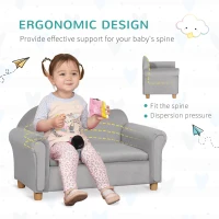 Qaba Ergonomic Foam Kids Sofa with Inner Toy Storage Chest, Velvet Kids Couch with Soft Arms, Children's Lounge Furniture, 33" x 16.25" x 19", Gray(m-5)
