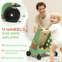 Qaba Wooden Baby Walker, Push Along Walker Toys with Speed Control, Xylophone, gears and Bead Maze, Green(m-6)