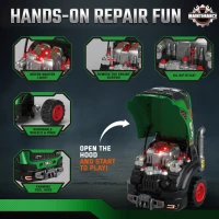 Qaba Truck Engine Toy, Kids Mechanic Repair Set with Spray, Lights, Sounds, Educational Gifts for 3-6 Years, Green(m-4)