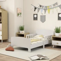 Qaba Toddler Bed Frame with Safety Side Rails for Girls and Boys, Bedroom Furniture, White(m-8)