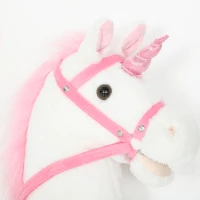 Qaba Unicorn Stick Horse, Plush Hobby Horse with Wood Wheels, Real Pony Neighing and Galloping Sounds, for Kids, White(m-11)