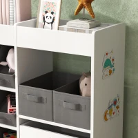 Qaba Kids Toy Storage Organizer with 11 Bins, Moveable Cabinet, Top Shelves, 3 Stickers, for Nursery, Playroom, White(m-9)