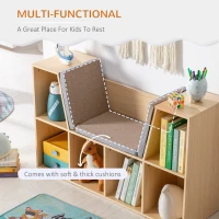 HOMCOM 6-Cubby Kids Bookcase with Reading Nook and Cushion, Multi-Purpose Storage Organizer for Bedroom, Living Room, Natural(m-5)