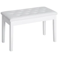HOMCOM Piano Bench, Duet Piano Chair with Faux Leather Padded Cushion and Wooden Frame, Button Tufted Keyboard Bench, White(m-1)