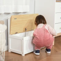 HOMCOM 2-in-1 Kids Wooden Toy Organizer Chest Storage Box with Seat Bench Cabinet Chunk Cube with Safety Pneumatic Rod White(m-10)