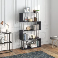 HomCom Modern S-Shaped 5 Tier Room Dividing Bookcase Wooden Storage Display Stand Shelf - Black(m-8)