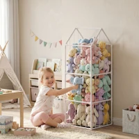 Qaba Stuffed Animal Storage Organizer, Teddy Toy Storage Organizer with Waterproof Bottom for Playroom, Nursery, 47x47x132cm(m-1)