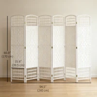 HOMCOM 6 Panel Folding Room Divider, Portable Privacy Screen, Wave Fiber Room Partition for Home Office, White(m-3)