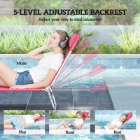 Outsunny Folding Lounge Chair, Portable Tanning Chair with Adjustable Backrest, Pillow for Beach Poolside Patio, Pink(m-4)