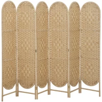 HOMCOM Bohemian Privacy Screen, Folding Room Divider with 6 Panels and Arched Top for Bedroom Living Room Office, Natural Wood(m-9)